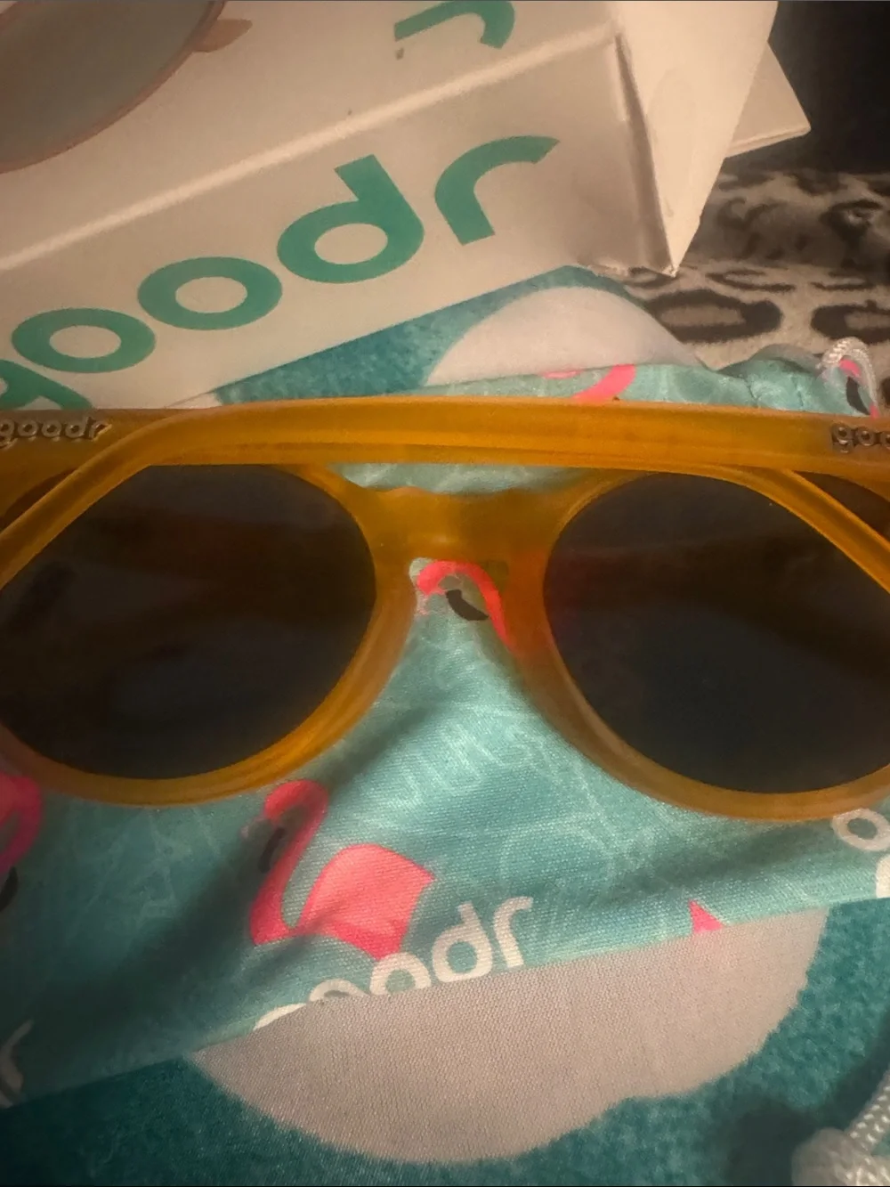 Goodr Round Sunglasses in Honey Amber with Green Lenses